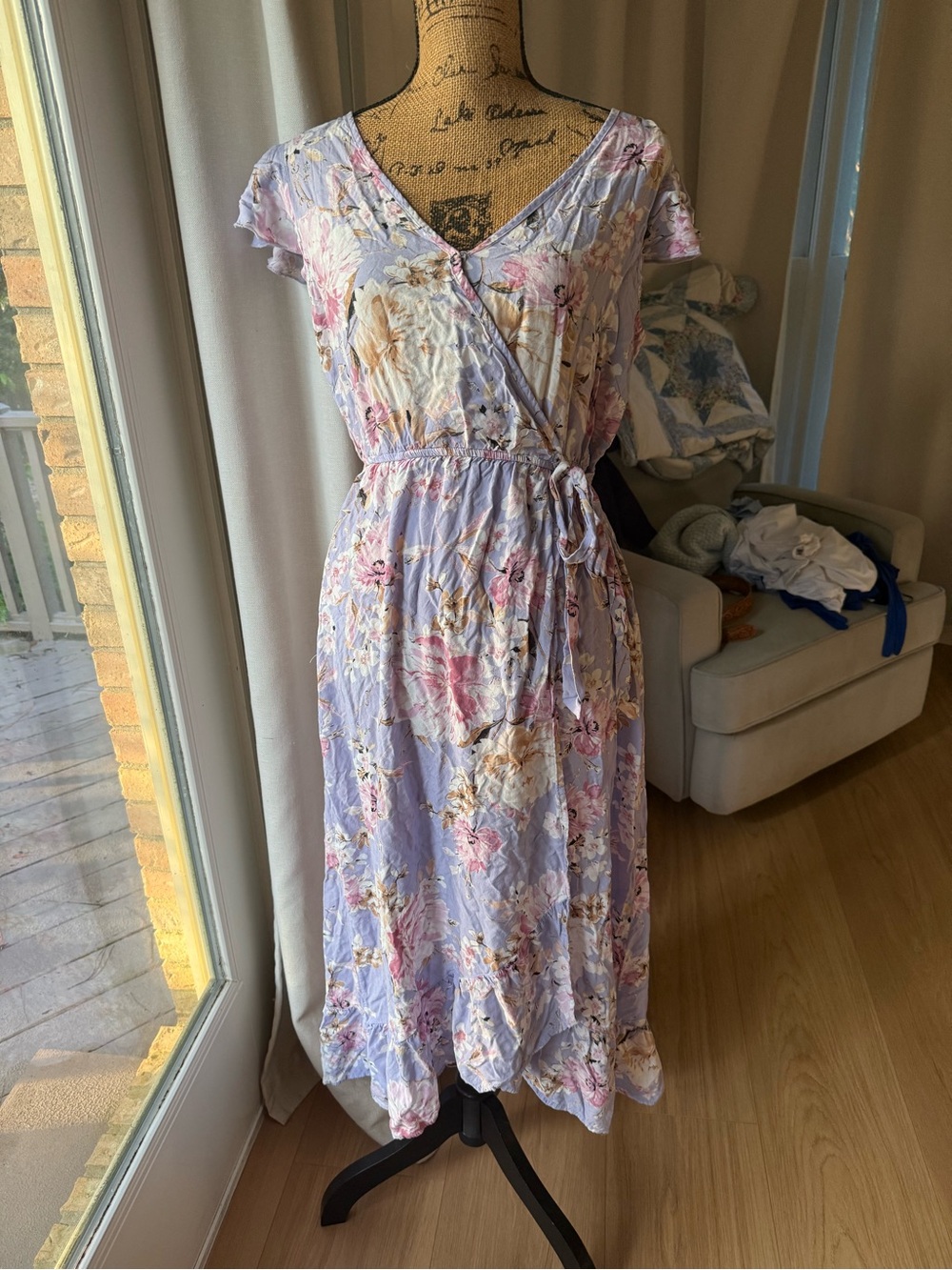 Band of Gypsies Lavender Floral Wrap Midi Dress